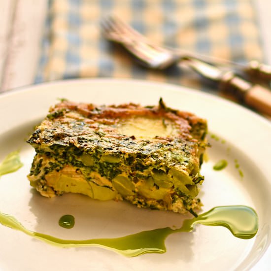 Broad Bean Frittata with Mint Oil