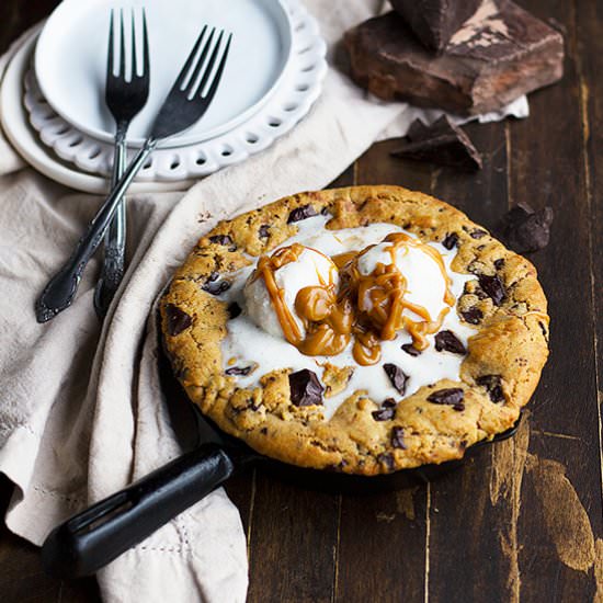 Peanut Butter CC Skillet Cookie