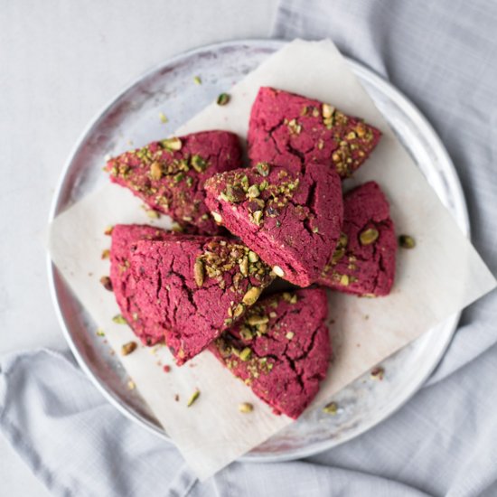 Beet Chocolate Scones w/ Pistachios