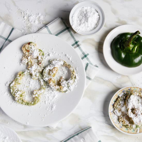 Fried green pepper rings with sugar