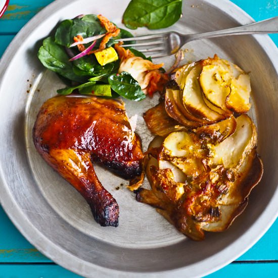 Roast Chicken & Kimcheese Potatoes