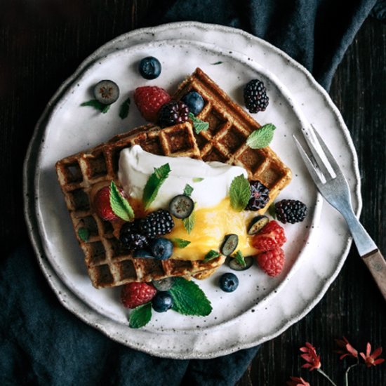 Vanilla Buckwheat Waffles Berries