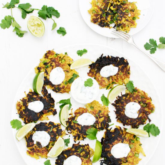 Golden Curried Parsnip Pea Fritters