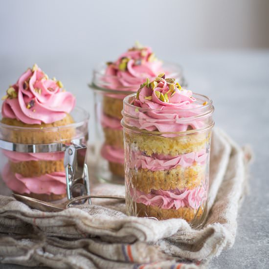 Pistachio and raspberry cupcake