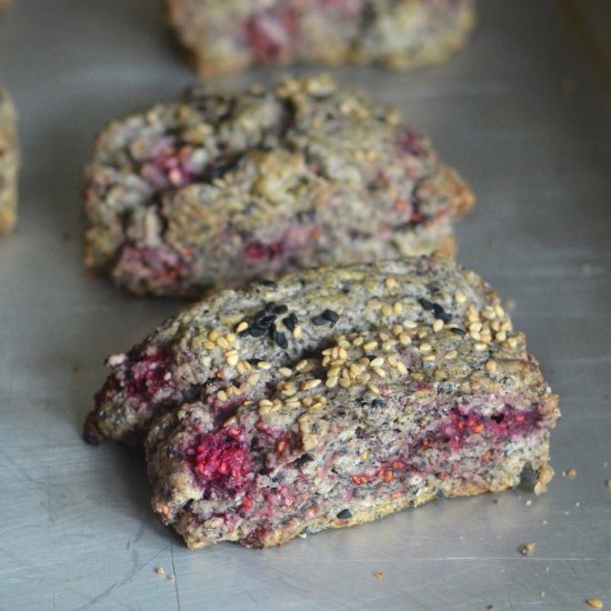 Vegan Black Sesame Raspberry Scones