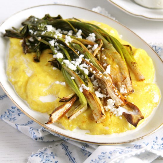 Roasted Green Onions and Polenta