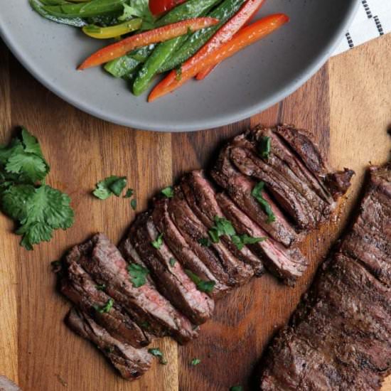 Grilled Skirt Steak with Peppers