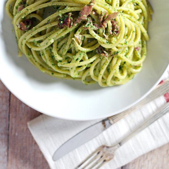 Creamy Kale Pesto with Bucatini