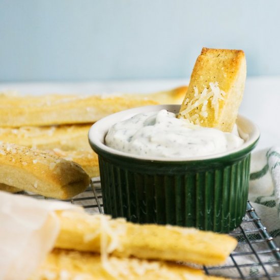 Chewy Garlic Parmesan Breadsticks