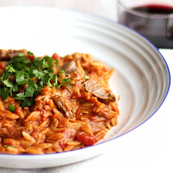 Cinnamon Lamb with Orzo Stew