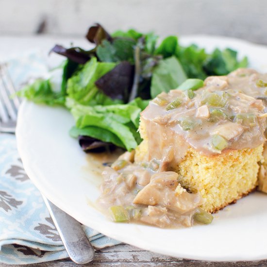 Creamed Chicken over Cornbread