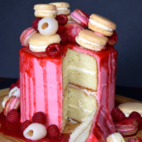 Raspberry Lychee Macaron Cake