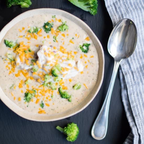 Broccoli, Cheddar and Mashed Potato Soup