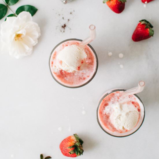 Roasted Strawberry Rose Soda Floats