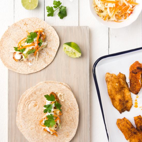 Fish Tacos w/Coleslaw & Lime Yogurt