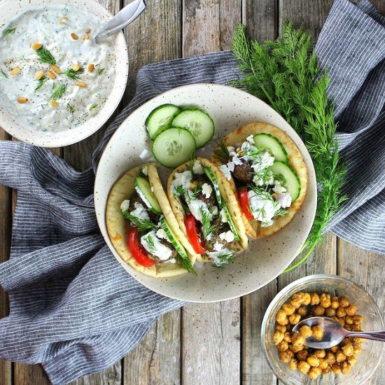 Lamb Meatballs With Fava & Tzatziki