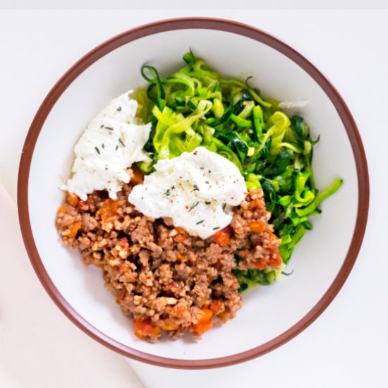 Zucchini Pasta Bolognese w/ Burrata