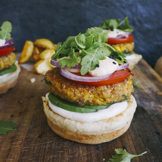 Corn and Chickpea Burgers