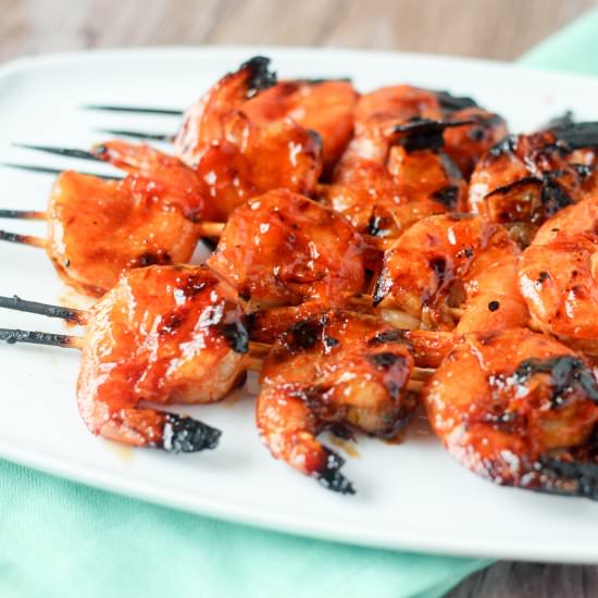 Sriracha Peach Shrimp Skewers