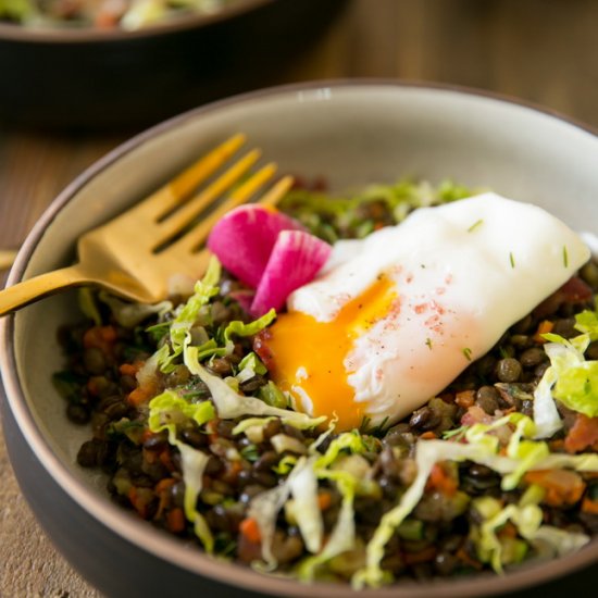 Lentils with Poached Egg