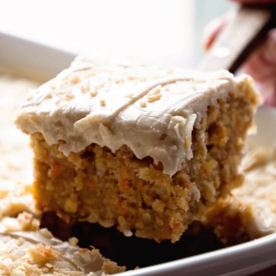 Gooey Cinnamon Carrot Poke Cake