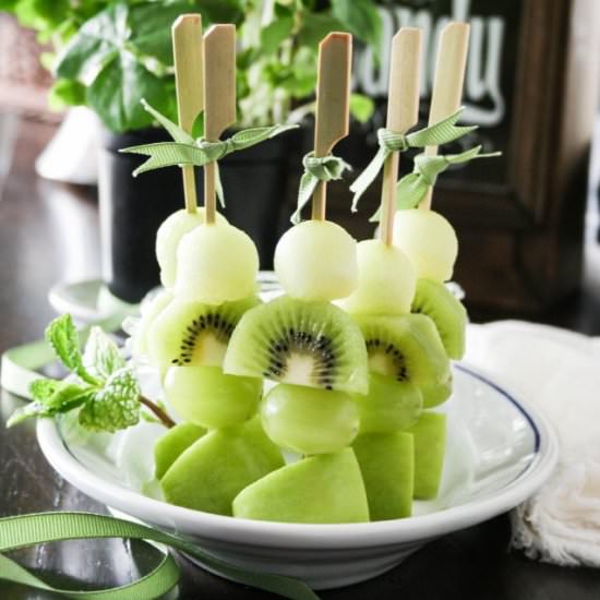 Green Fruit Kebabs with Mint Cream