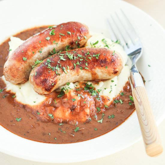 Bangers & Mash with Tea Gravy