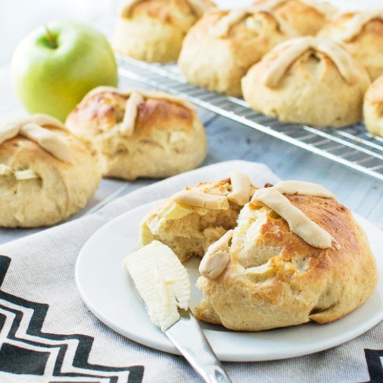 Rustic Apple Caramel Hot Cross Buns