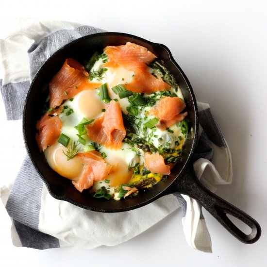 Asparagus and Salmon Baked Eggs