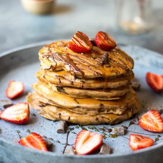 Vegan Chocolate Strawberry Pancakes