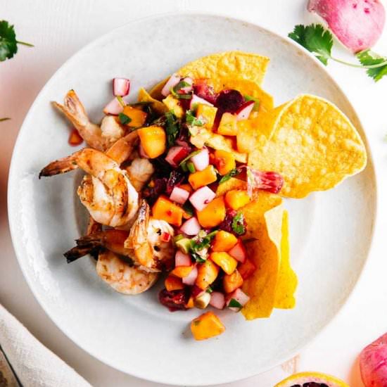 grilled shrimp + mango radish salsa