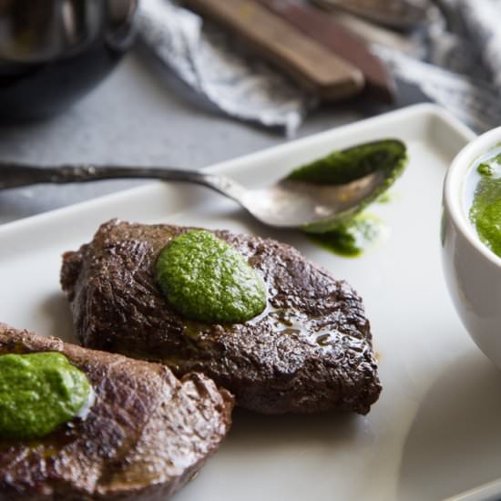 Steaks & Spinach Horseradish Pesto