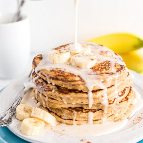 Whole Wheat Banana Caramel Pancakes