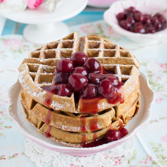 healthy waffles with cherries