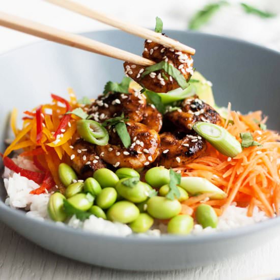 Sticky Rice Salad with Spicy Prawns