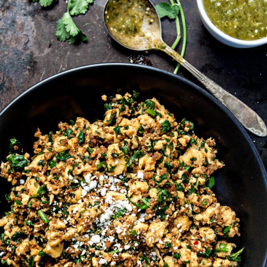 Chorizo Spinach Egg Scramble