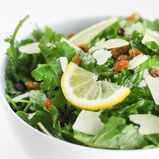 Kale Lemon Golden Raisin Salad