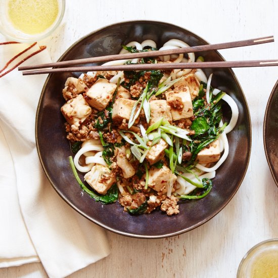 Mapo Tofu over Udon Noodles