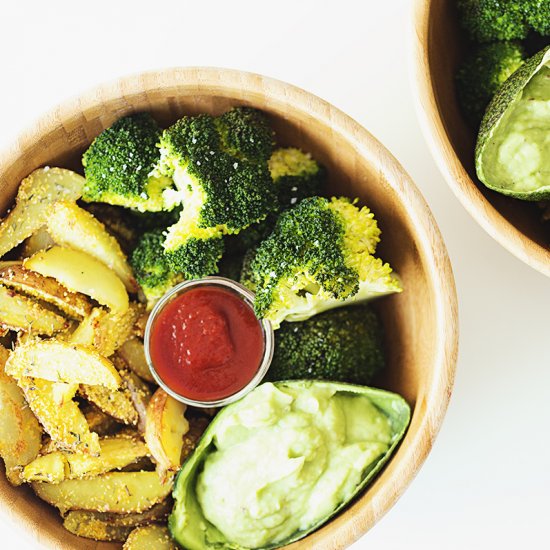 Crispy Potatoes, Broccoli & Guac