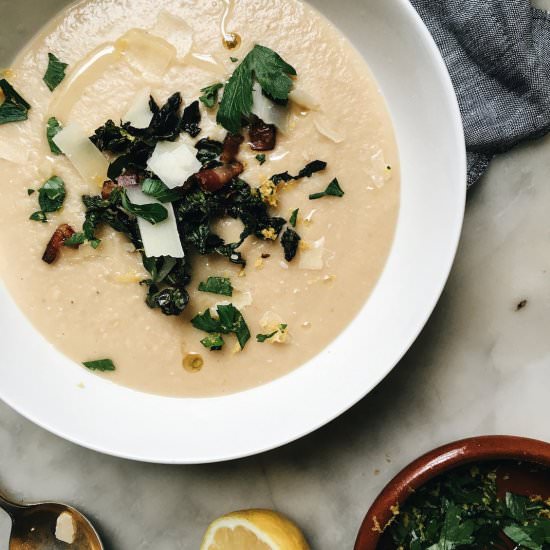 Cauliflower, Leek + Cannelini Soup