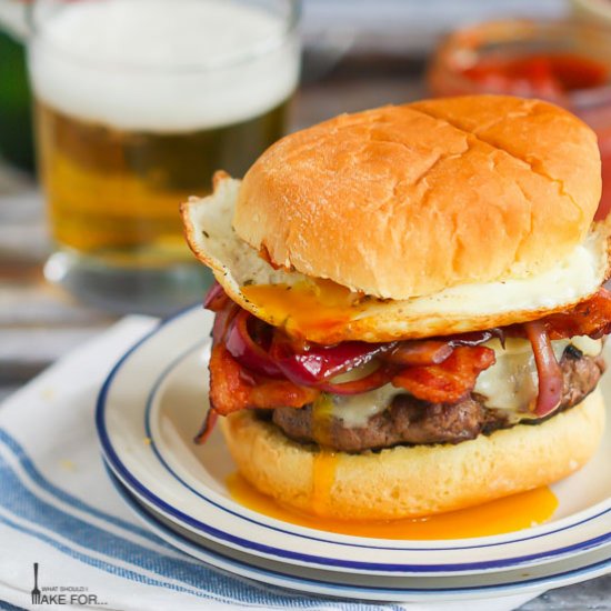 Egg Topped Bacon Cheeseburger