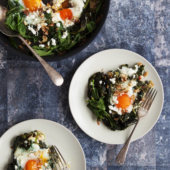 Baked Eggs with Feta and Kale