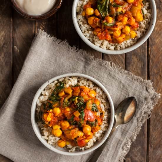 Easy Curried Chickpeas & Spinach