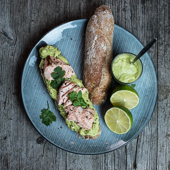 Grilled Salmon Sandwich with Avocado Mayo