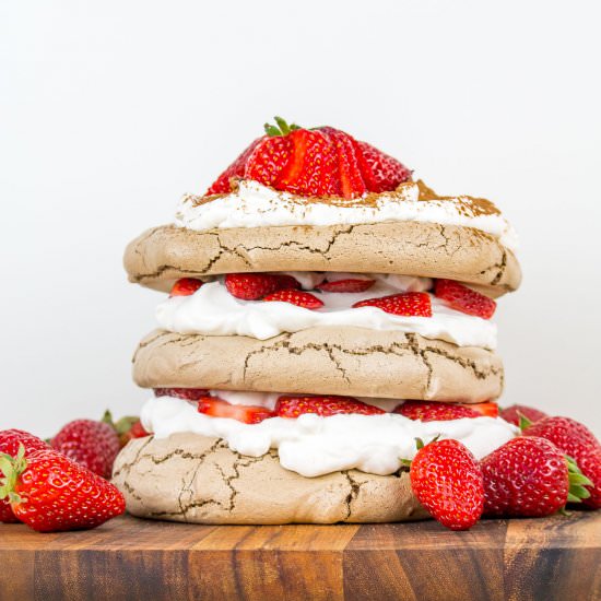 Chocolate Pavlova with Strawberries