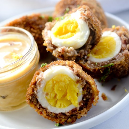 Scotch Eggs with Spicy Maple Aoili