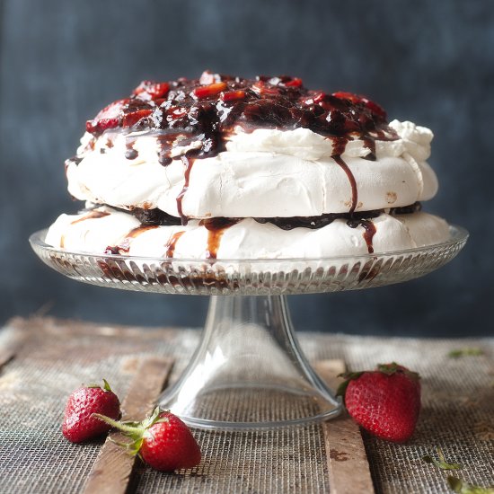 Balsamic Strawberry Cream Pavlova