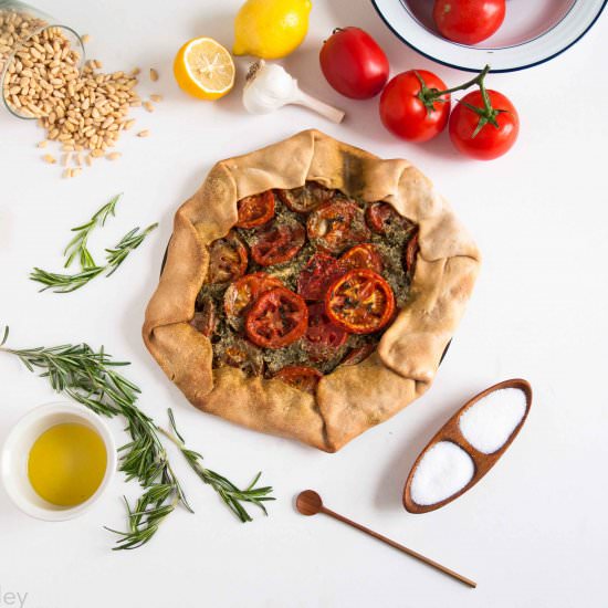 Roasted Tomato & Kale Pesto Tart