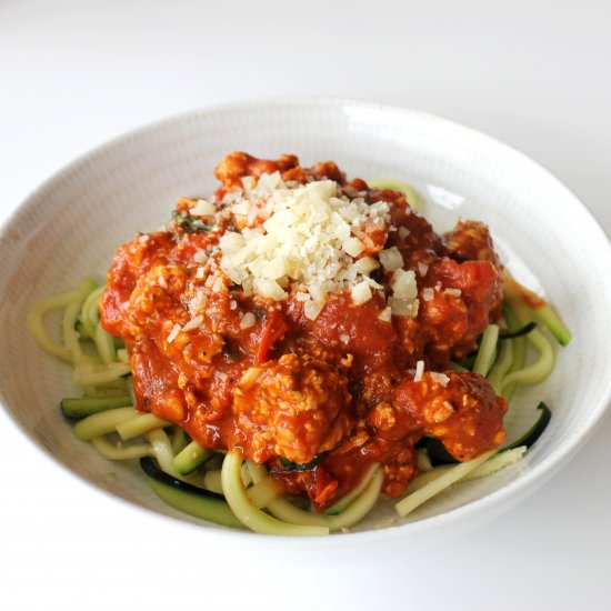 Zoodle Arrabbiata w/ Chicken Balls