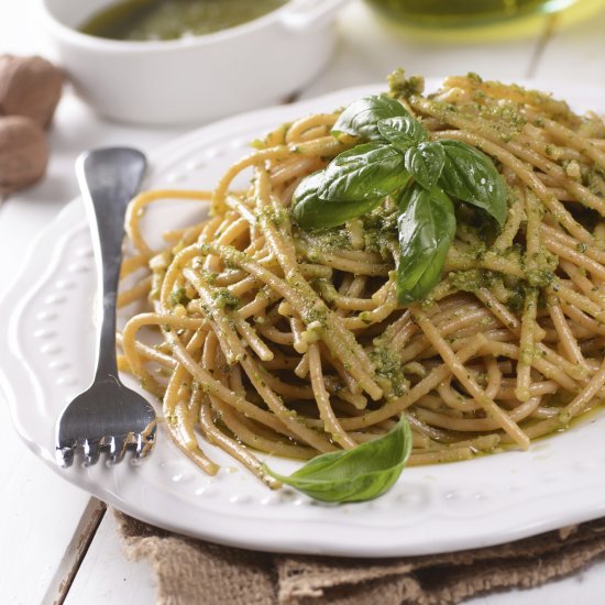 Pasta with creamy walnut pesto